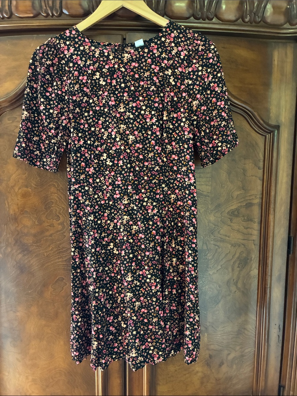 Old Navy Black Mini Dress with Pink Floral Print - Picture 3 of 9